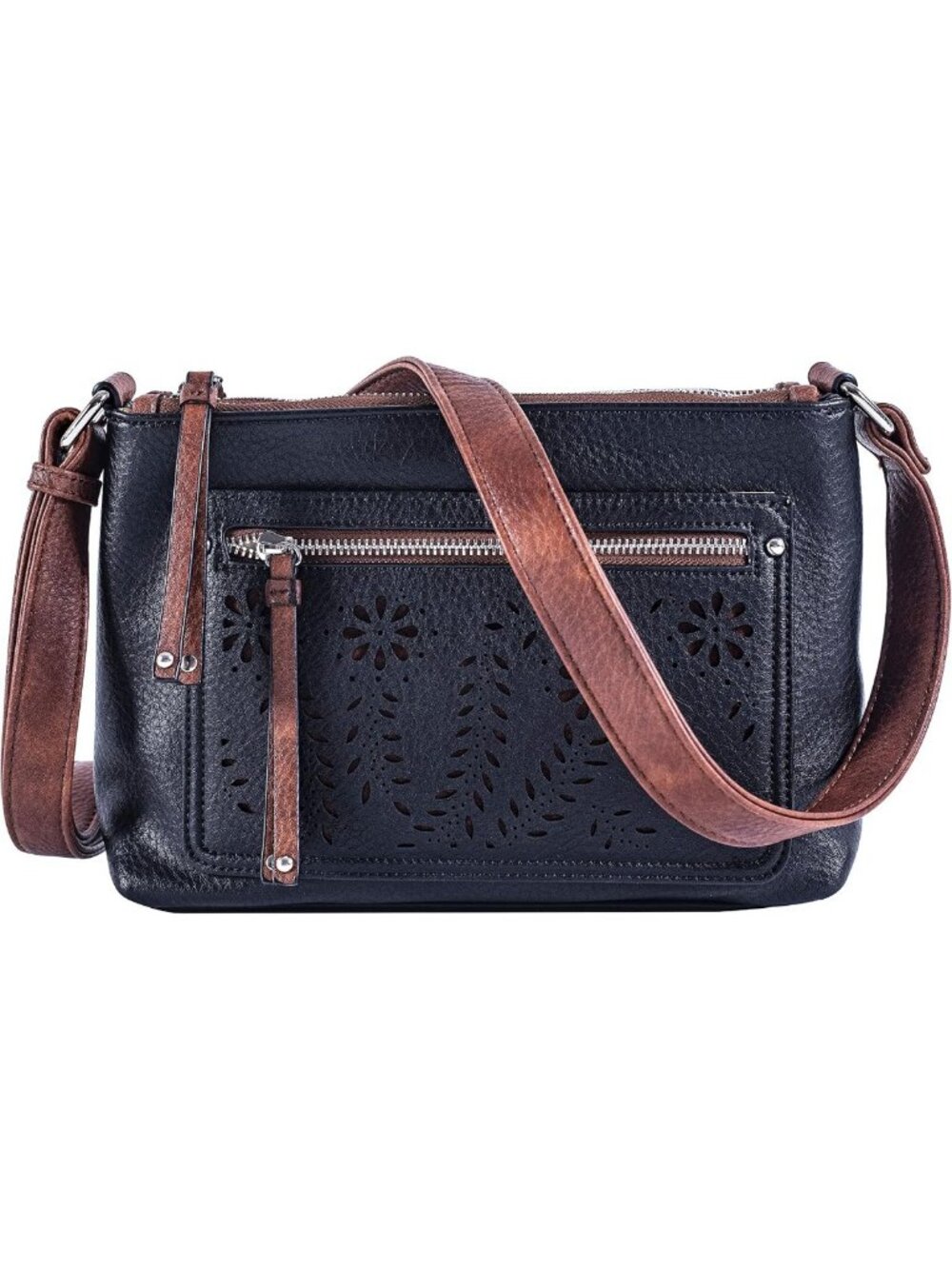 Stylish Faux Leather Crossbody Bag with Locking Zippers for Concealed Carry EDC